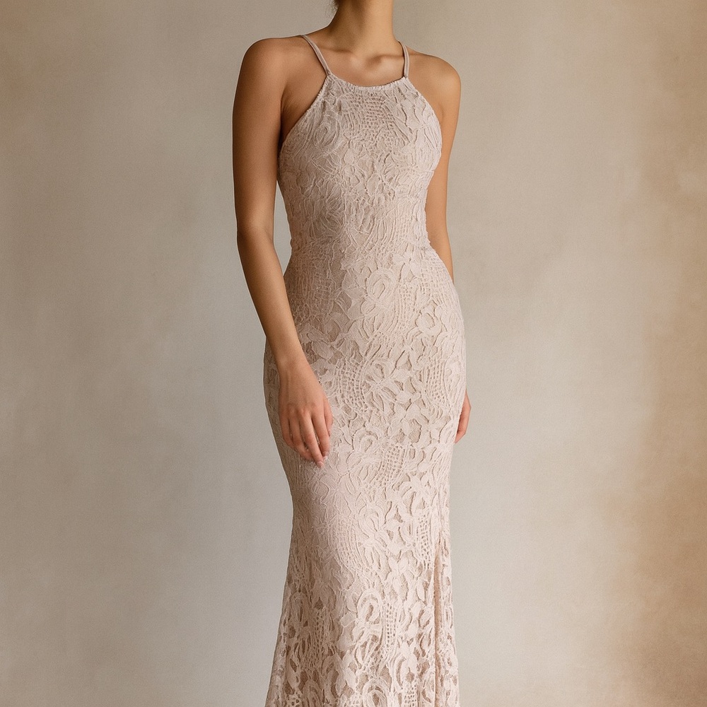 Maniju Grey Lace Cocktail Gown Dress Size Medium